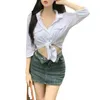 Women's T Shirts Sweater Cardigan Korean Style Bottoming Shirt Lace-up Polo Collar Girl Pure Desire Top For Women