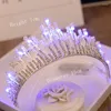 Pinces à cheveux couronne brillante perle diadème de mariage lumière bleue blanche avec strass LED accessoires pour femmes bijoux de tête couvre-chef de mariée