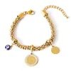 Bangle Elegant Blue Eye Armband Coin Bangles Fashion Gold Plated Jewellery rostfritt stål smycken för kvinnor