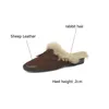 Winter Schapenleer Vrouwen Schoenen Konijn Haar Muilezels Schoenen voor Vrouwen Ronde Neus Lage Hak Slippers Dikke Hak Cover Teen Slippers 240118