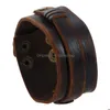 Bangle Old Way Wide Ding Leather Cuff Mtilayer Wrap -knapp Justerbar armband Wristand för män Kvinnor Fashion Jewelry Drop Delivery DH0U7