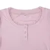 Magliette da donna Top a manica lunga da donna con finiture in pizzo Camicia Henley di base Pullover casual per abiti estetici streetwear club autunnali