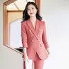 Kvinnors tvåbitar byxor Izicfly Autumn Winter Style Rose Red Elegant Blazer och Pant Suit for Women Business ol Work Wear