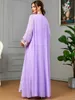 Roupas étnicas Marroquino 2 Peça Abaya Set Jilbabs para Mulher Chic Roxo Chiffon Lace Fita Cinto Vestido Árabe Ramadan Musulmane Caftan