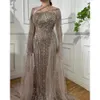 Serene Hill – robe de soirée de luxe arabe, style sirène, manches cape bleues, perles, style dubaï, pour femmes, LA71905, 240201