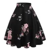 Skirts A Line Midi Floral Retro Skirt High Waist Cotton Vintage Women School Flower Print Elegant Pleated 50S Swing Skater