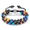 Chaîne 8mm Tiger Eye Hématite Double Couche Bracelet En Pierre Naturelle Arbre De Vie Bracelets Réglables Bracelet Bracelet Manchette Bijoux Dro Dhqda