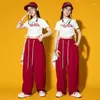Bühnenkleidung Jazz Dance Kostüm Teenager Mädchen Tops Rote Hosen Hip Hop Kleidung Moderne Performance Outfit Ballsaal Praxis BL10193