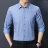 Мужские классические рубашки высокого качества, полосатые эластичные, против морщин, негладкие мужские рубашки с длинным рукавом, мужские тонкие социальные, деловые повседневные