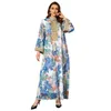 Vêtements ethniques 2024 Printemps Modeste Floral Imprimé Arabe Dubaï Robes Moyen-Orient Femmes Musulman Robe À Manches Longues Dentelle Applique Eve Otgja