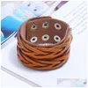 Bangle Weave Braid wide cross läder manschett mtilayer wrap -knapp justerbar armband armband för män kvinnor mode smycken svart dro dhf9k