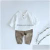 Giyim Setleri 2 PCS Sonbahar Erkek Bebek Giysileri 04y Toddler Kids Muslin Organik Pamuk Uzun Kollu Tshirt Gevşek Pantolon Çocuk Kıyafetleri Dr Dhusc