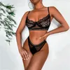 Bras sätter kvinnors sexiga underkläder nattkläder BH och trosor Set Solid Lace Babydoll Erotic Underwear