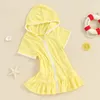 Girl Dresses Little Girls Summer Swimwear Dress Yellow Short Sleeve Zipper Hooded Beachwear Cover Up