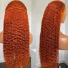 1234 Inch Ginger Orange 13x6 Curly Lace Front Wigs Deep Human Hair 13x4 HD Transparent Wave Frontal 240130