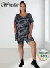 Wmstar Plus Size Tweedelige Set Camouflage Dameskleding Korte Sets Bijpassende Top en Broek Pak Zomer Groothandel Drop 240127