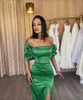 2024 Groene Galajurken Zeemeermin Uit de Schouder Satijn Zijsplit Vloerlengte Custom Made Ruches Avondfeest Jurken vestidos Plus Size