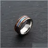 Band Rings 8Mm Inlay Hawaiian Koa Wood Abalone Shell Finger Wedding Titanium Stainless Steel Ring For Women Men Fashion Jewelry Will Dhmv1