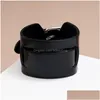 Bangle Wide Leather Cuff justerbar stift spänne armband armband för män kvinnor mode smycken svart droppleverans armband dhs0l