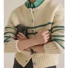 HELIAR Women Singlebreasted Knitted Cardigan Sweater Coat Long Sleeve ONeck Striped Casual Knitwear Autumn 240127