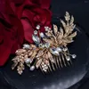 Coiffures faites à la main couleur or argent accessoires de cheveux de mariage cristal femmes peignes feuilles bandeau de mariée bijoux de tête