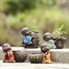 Ceramic Tea Pet Ornaments Small Buddha Statue Monk Figurine Desktop Flower Pot Hydroponic Plant Decoration Accessories 240124