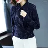 Женские блузки, корейская мода, кружевной топ, женская весна-осень, офисные лацканы, синяя черная блузка 2024, вечерние шифоновые рубашки на пуговицах, женские блузки