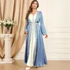 Abbigliamento etnico Ramadan Raso Caftano Marocain Femme 2 pezzi Abaya Set per le donne musulmane Chic Appliques Abito con cintura Arabo Africano Mujer