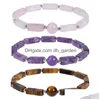 Charm Bracelets Natural Amethyst Bracelet Long Square Gemstones Healing Crystal Stretch Beaded Gem Stone Unisex Drop Delivery Jewelry Dhf90