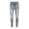 Jeans da uomo Street Fashion Uomo Retro lavato blu elastico elasticizzato skinny fit strappato rosa rattoppato pantaloni di marca hip hop