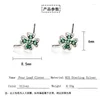 أقراط مسمار الأزياء 925 Sterling Silver Lucky Four Leaf Clover Finger for Women Green Monamel Jewelry Gift Brincos