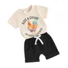 Giyim Setleri Toddler Boy Boy Kız Yaz Giysileri Ücretsiz Range Tavuk Tişört ve Drawstring Lorts 2pcs Set Sıradan Çiftlik Kıyafet
