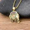 Charm Rainbow Elephant Necklace Zirconia Pendant 14k Yellow Gold Long Chain Necklace For Women Party Födelsedagsmycken gåva