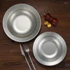 Dinnerware Sets Metal Dining Plate Korean Style Stainless Steel Hat Shaped Dish Household Wide Edge Salad Thickened Pasta Plates