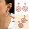 Dangle Earrings Romantic Fashion Pink Series For Women Elegant Luxury Petals Geometric Crystal Statement Jewelry Accessories