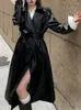 Kvinnors jackor Fotvotee för kvinnor dubbelbröst stänger av krage faux läderjacka vintage streetwear överdimensionerade eleganta ytterkläder
