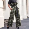 Women's Pants 2024 Autumn And Winter Casual Stitching Camouflage Printing Retro Belt Patchwork Straight Wide Leg Bud Trousers