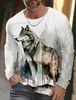 Vintage masculino manga longa tshirt 3d impressão camisas moda animal lobo gráficos curto masculino oversized streetwear topos t 240130