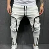 Commercial pants mens solid color drawstring casual multi zipper pockets mens harem pants 240206