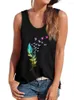 Women's Tanks Casual Feather Print Summer Women Tank Top Crew Neck Sleeveless Loose 90s Ladies Femme T Shirt Harajuku Mujer