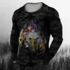 Vintage Mens Long Sleeve T Shirt Autumn Print round neck Tees Camouflage Pattern Clothes Casual High Street Oversized Men Tops 240130