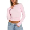 Women's T Shirts Women Y2k Long Sleeve Crop Top Solid Color Crew Neck Basic Shirt Spring Fall Casual Ruched Workout Tee Harajuku Streetwear