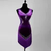 Scen Wear Weark genomskinlig latin Dance Adult Women's Tassel Dress with Diamonds Performance Competition Costume