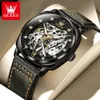 Olevs męskie zegarki Top marka pusta automatyczna mechaniczna zegarek na rękę na rękę, świecące skórzane paski zegarek dla mężczyzny moda 240123