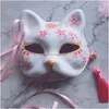 Party Masks Hand-Painted Cat The Nine-Tailed Fox Mask Natsumes Book Of Friends Pp Half Face Halloween Cosplay Animal Toys For Woman Dhq0R