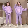 Conjuntos de roupas outono adolescente roupas conjunto crianças meninas hoodies pulôver top e listra lateral calça 2 peças terno criança carta tracksuit