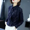 Женские блузки, корейская мода, кружевной топ, женская весна-осень, офисные лацканы, синяя черная блузка 2024, вечерние шифоновые рубашки на пуговицах, женские блузки