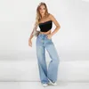 Damesjeans Mode Hoge taille Boyfriend Dames Lichtblauwe denimbroek Losse dweilbroek met wijde pijpen Recht