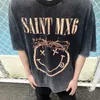 Mäns tshirts Mens Saint Michael Cho Thorn leende ansikte orolig kortärmad vintage trendig amerikansk tvättad thirt