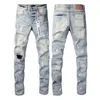 Mens Jeans Purple Brand American High Street Blue Distressed 2024 Fashion Trend Quality